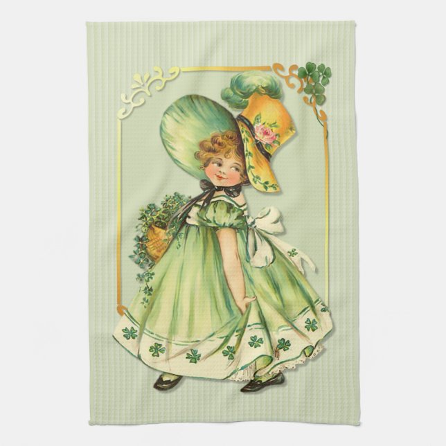 Linge De Cuisine Irlandaise fille de promenade Shamrock (Vertical)