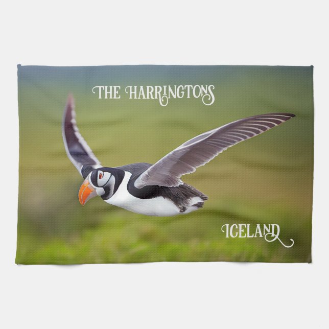 Linge De Cuisine Islande Puffin Nom personnalisé (Horizontal)