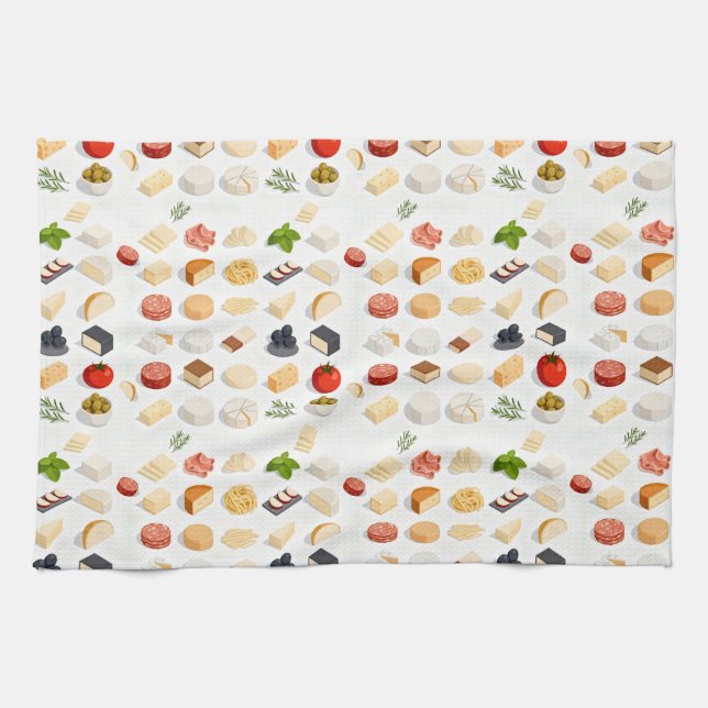 Linge De Cuisine Isometric seamless pattern of various cheeses (Horizontal)