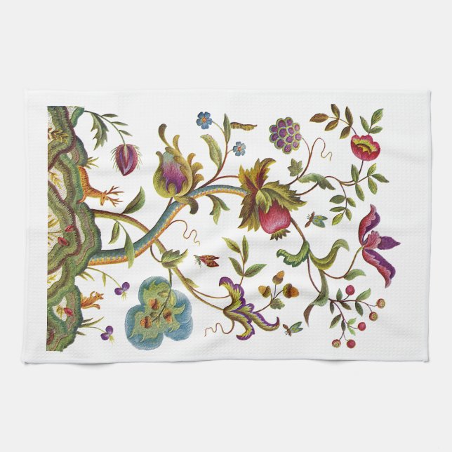 Linge De Cuisine Jacobean Crewel Brodery Arbre de vie (Horizontal)