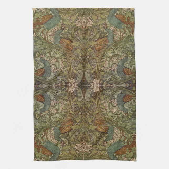 Linge De Cuisine Jacquard de paon et de fleur Art nouveau (Vertical)