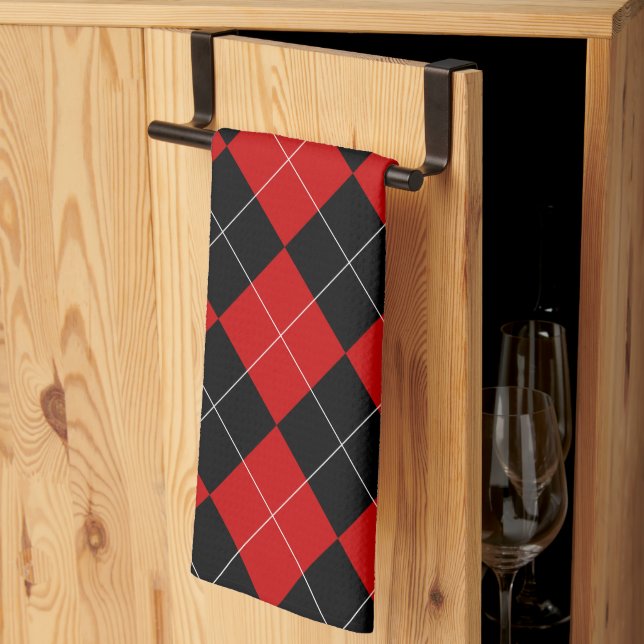 Linge De Cuisine Jacquard preppy Tartan Diamond Plaid Rouge Noir (Pliage en tiers)