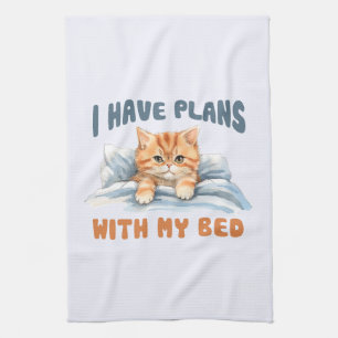 Linge De Cuisine J'ai des plans avec mon lit - Cosy Orange Chat
