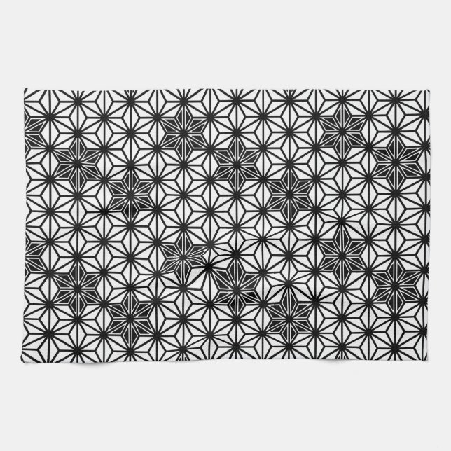 Linge De Cuisine Japonais Asanoha motif - blanc et noir (Horizontal)