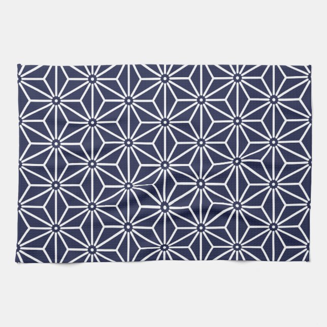 Linge De Cuisine Japonais Yukata Jinbei Asanoha Marine bleu Orienta (Horizontal)