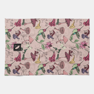 Linge De Cuisine Jardin aux colibris roses et aux fleurs
