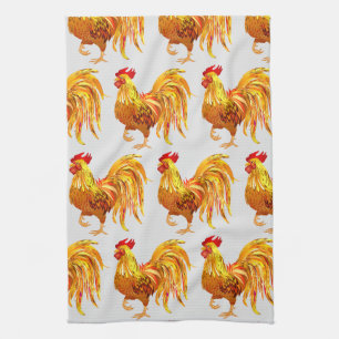 Linge De Cuisine Jardin Chicken Farmer Golden Rooster Motif