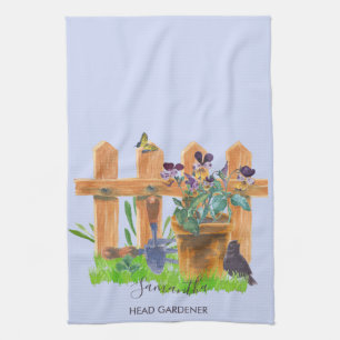 Linge De Cuisine Jardin d'aquarelle Scène de jardinage personnalisé