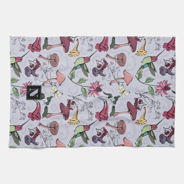 Linge De Cuisine Jardin de colibri floral Lavande violette (Horizontal)