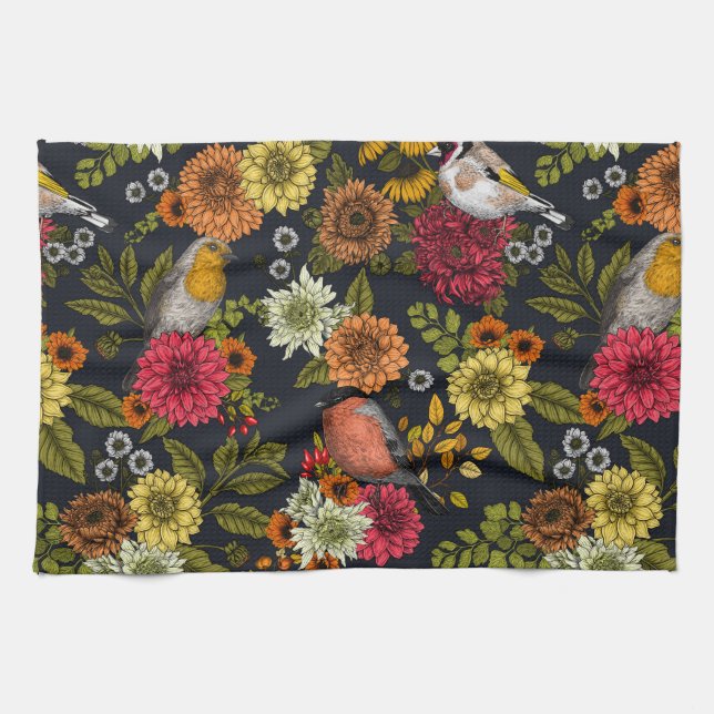 Linge De Cuisine Jardin d'oiseaux et de fleurs 2 (Horizontal)