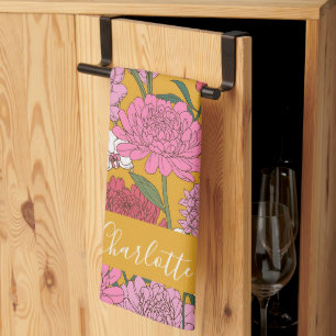 Linge De Cuisine Jardin Floral Boho Jaune Nom Personnalisé