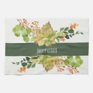 LINGE DE CUISINE JARDIN FLORAL CACTUS ORANGE SUCCULÉ
