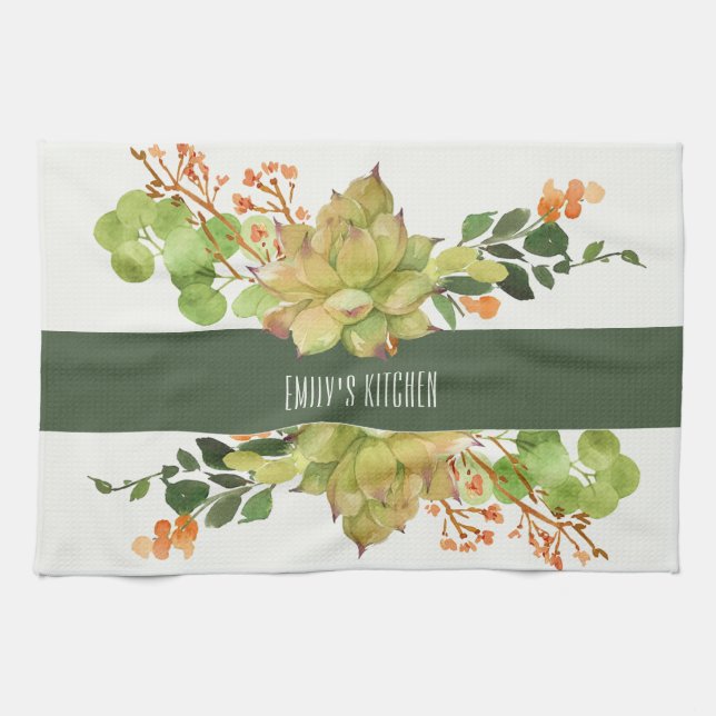 LINGE DE CUISINE JARDIN FLORAL CACTUS ORANGE SUCCULÉ (Horizontal)