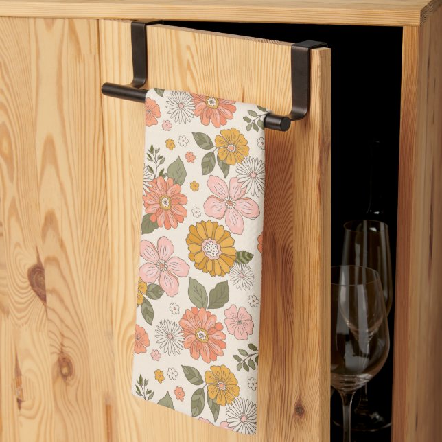 Linge De Cuisine Jardin rose et orange Motif (Pliage en tiers)