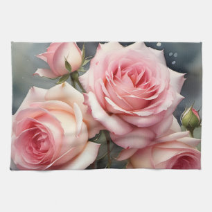 Linge De Cuisine Jardin rose rose pâle aquarelle peinture
