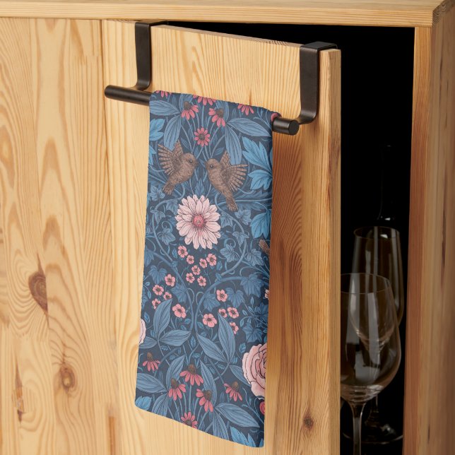 Linge De Cuisine Jardin sauvage en bleu (Pliage en tiers)