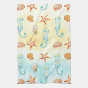 Linge De Cuisine Jaune Aqua Seahorse Starfish Shells Beach
