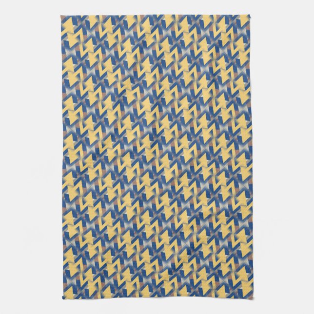 Linge De Cuisine Jaune + Argent Bleu Triangulars Motif (Vertical)