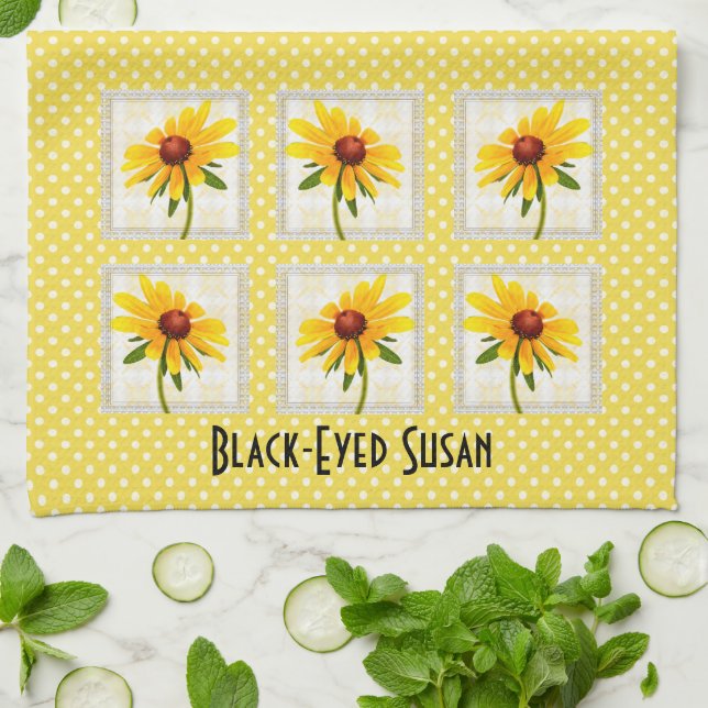 Linge De Cuisine Jaune aux yeux noirs Susan Floral (Plié)