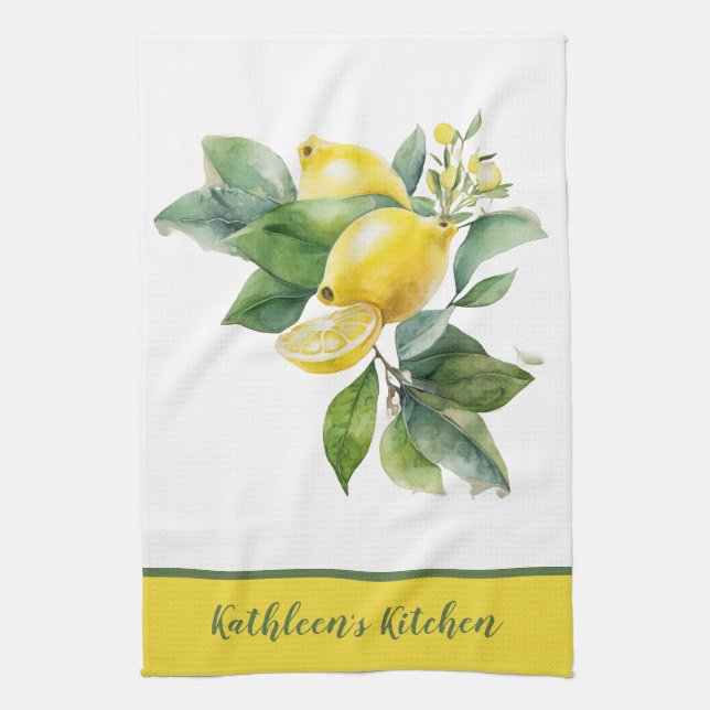 Linge De Cuisine Jaune citron vert personnalisé (Vertical)