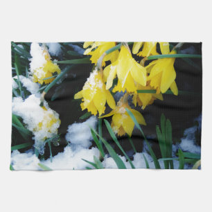 Linge De Cuisine Jaune Daffodils fleurs dans la neige
