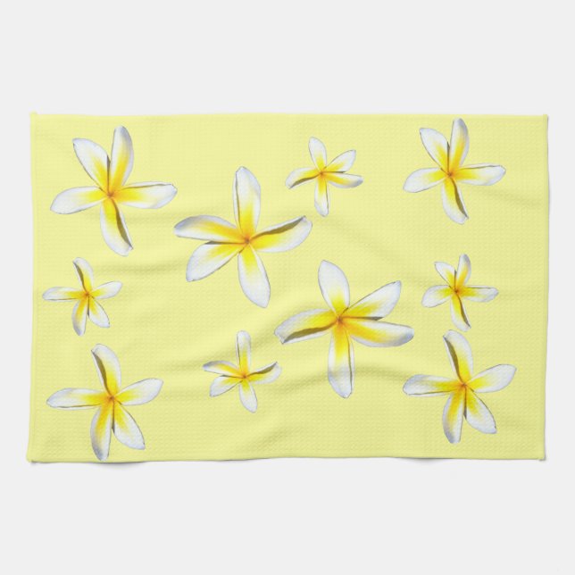 Linge De Cuisine Jaune et blanc de Plumeria d'Hawaï (Horizontal)
