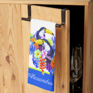 Linge De Cuisine Jaune Turquoise Toucan oiseaux tropicaux