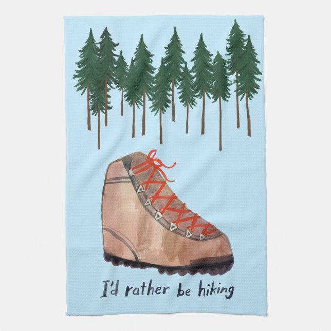Linge De Cuisine Je Préférerais Être Randonnées BLEUS Arbres Whimsi (Vertical)