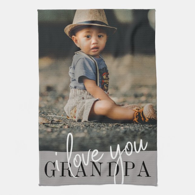 Linge De Cuisine Je t'aime, grand-père, photo personnalisée (Vertical)