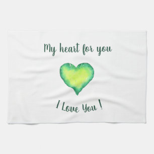 Linge De Cuisine Je t'aime mignon Coeur Vert et Bleu Anniversaire