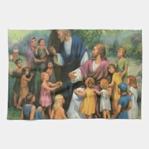 Linge De Cuisine Jésus-Christ bénissant les enfants, religion vinta