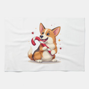 Linge De Cuisine Joie de Corgi Candy Cane