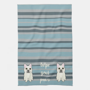 Linge De Cuisine Joli Bouledogue Français rayé bleu