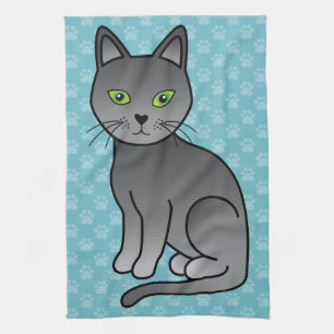 Linge De Cuisine Joli Chat Russe Bleu de Dessin Animé Souriant