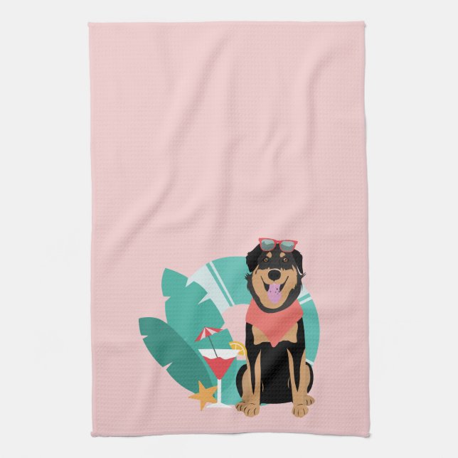 Linge De Cuisine Joli chien d'été avec lunettes de soleil (Vertical)