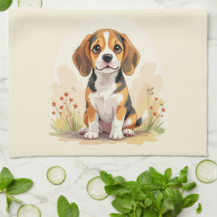 Linge De Cuisine Joli chiot Beagle tricolore noir, fauve et blanc
