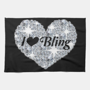 Linge De Cuisine Joli coeur en diamant d'argent J'aime bling