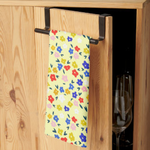 Linge De Cuisine Joli délicat floral mignon sur fond jaune pastel