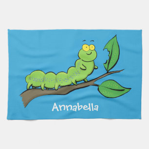 Linge De Cuisine Joli dessin animé de chenille verte mignonne
