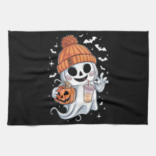Linge De Cuisine Joli Fantôme Buvant du Café Halloween Café Glacé