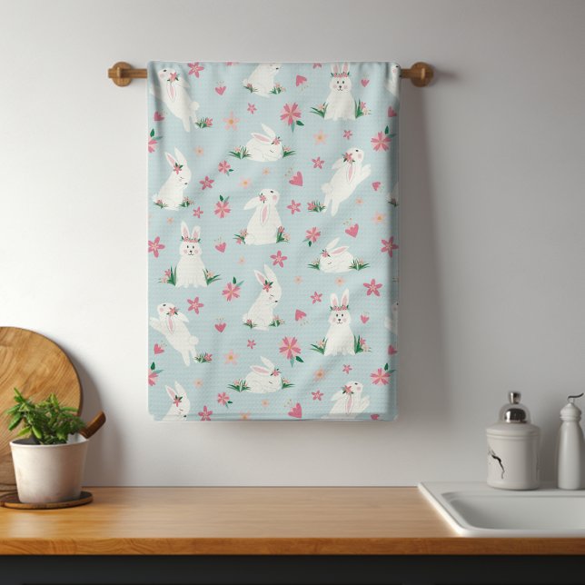 Linge De Cuisine Joli lapin de Pâques Moderne rose floral (Créateur téléchargé)