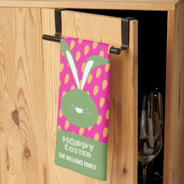 Linge De Cuisine Joli Lapin Et Carottes De Pâques Rose Vert (Pliage en tiers)