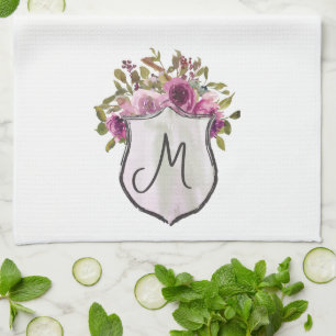 Linge De Cuisine Joli Monogramme floral de Bourgogne rose