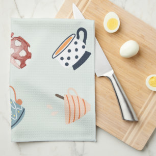 Linge De Cuisine Joli motif de tasses colorées bleu points rayures