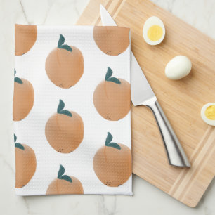 Linge De Cuisine Joli Orange Pêche Fruit Dessiné à la Main