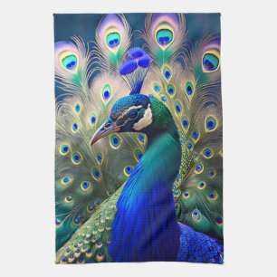 Linge De Cuisine Joli paon avec plumage turquoise et or