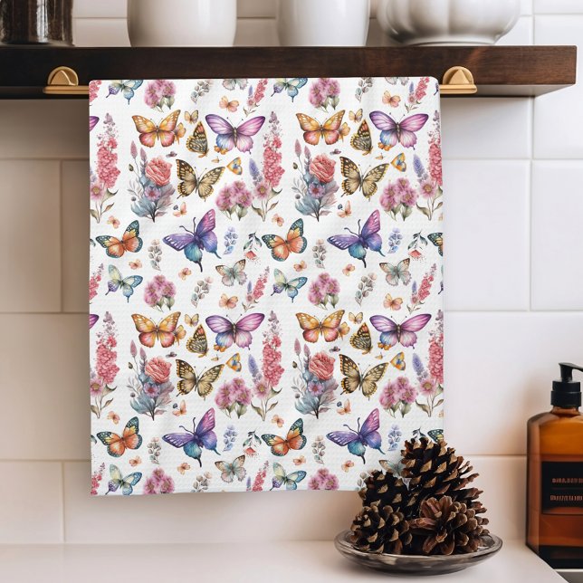 Linge De Cuisine Joli papillon d'aquarelle Motif de jardin fleuri (Créateur téléchargé)