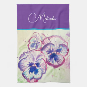 Linge De Cuisine Joli pastel floral de pensée violet aquarelle