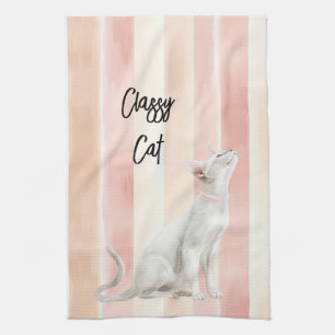 Linge De Cuisine Joli Peach Pink Crème raypes Chat