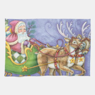 Linge De Cuisine Joli Père Noël de dessin animé de Noël chariot ren
